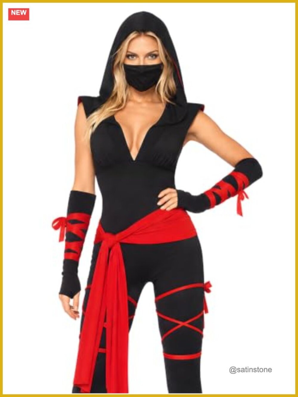 4 Pc Deadly Ninja Costume Hooded Jumpsuit Womens